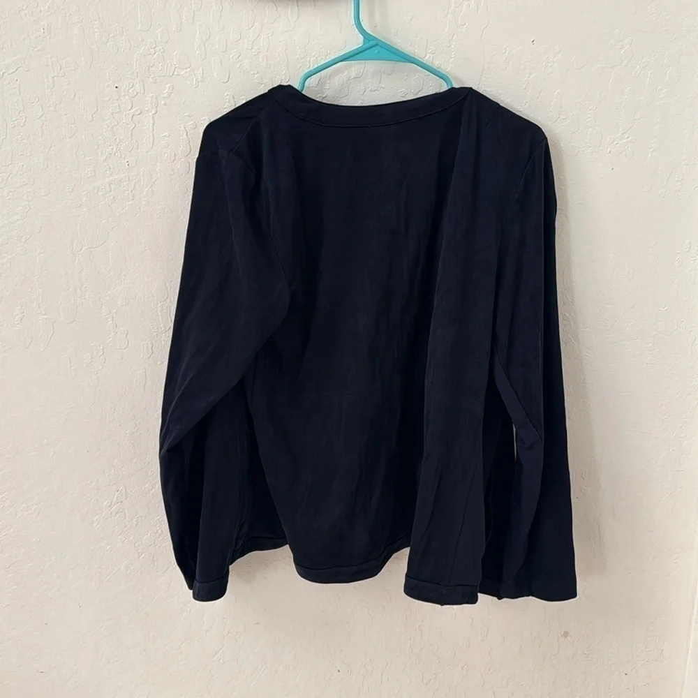 J.Jill Faux Suede Open Draped Cardigan Jacket Navy Blue Large - Picture 7 of 9